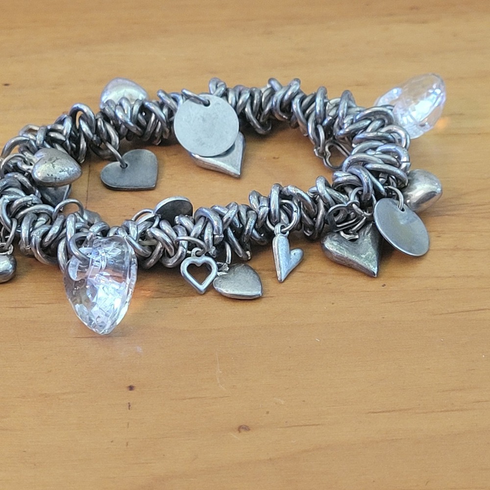 Vintage Y2K Chunky Multi Heart Charm Stretch Bracelet McBling Statement